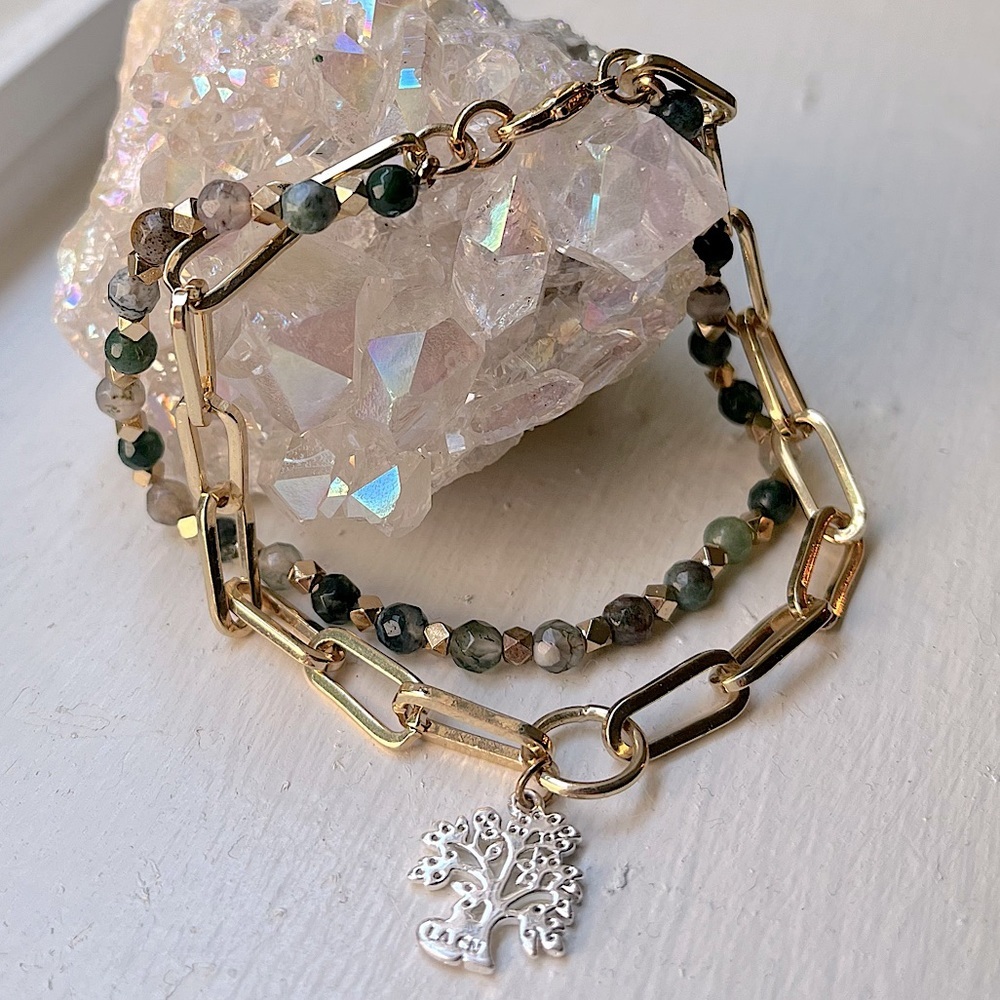 Moss Agate Charm Bracelet